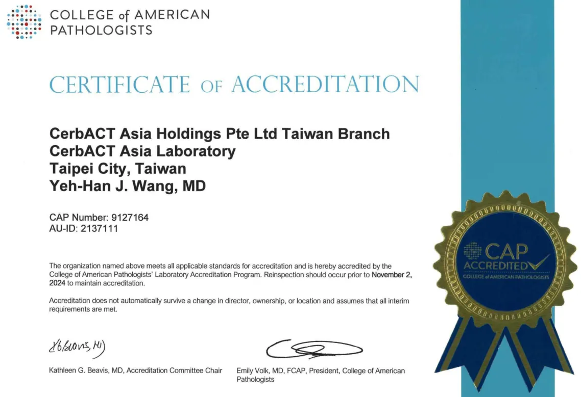 CerbACT Asia - CAP Certification - Certificate of Accreditation